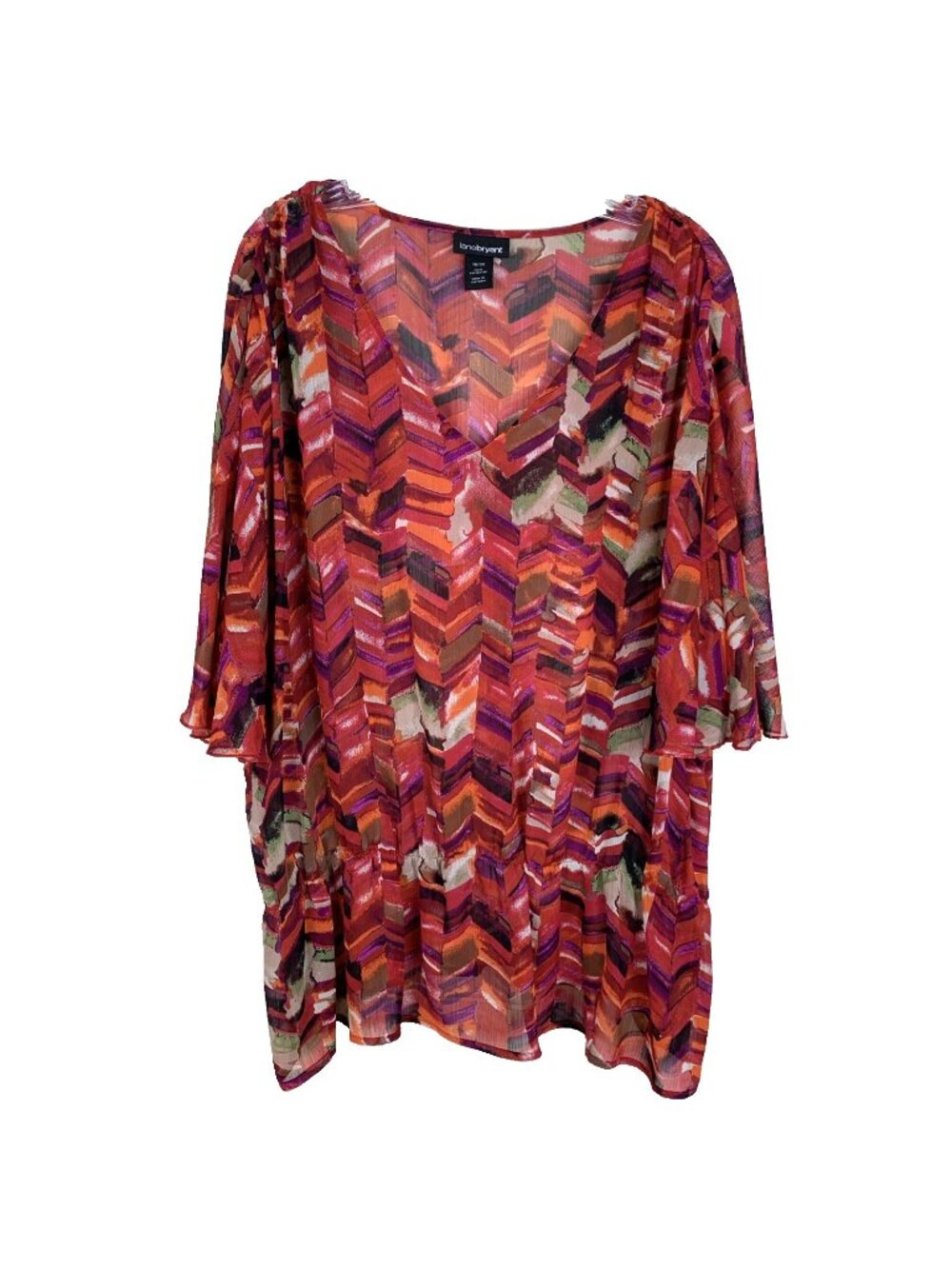 Lane Bryant Womens 18 20 Blouse Tunic Top Sheer Red Orange Popover Work Office‎